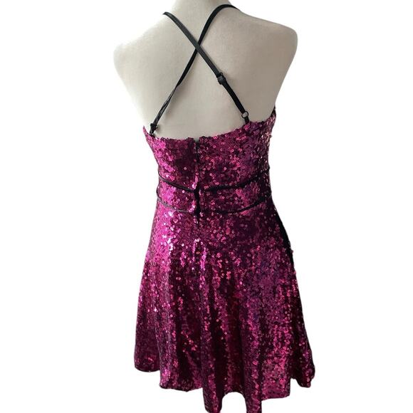 Hot Pink Sequin Mini Dress Women 5 Party Cocktail Clubwear Fit & Flare Prom Hoco - Picture 12 of 16